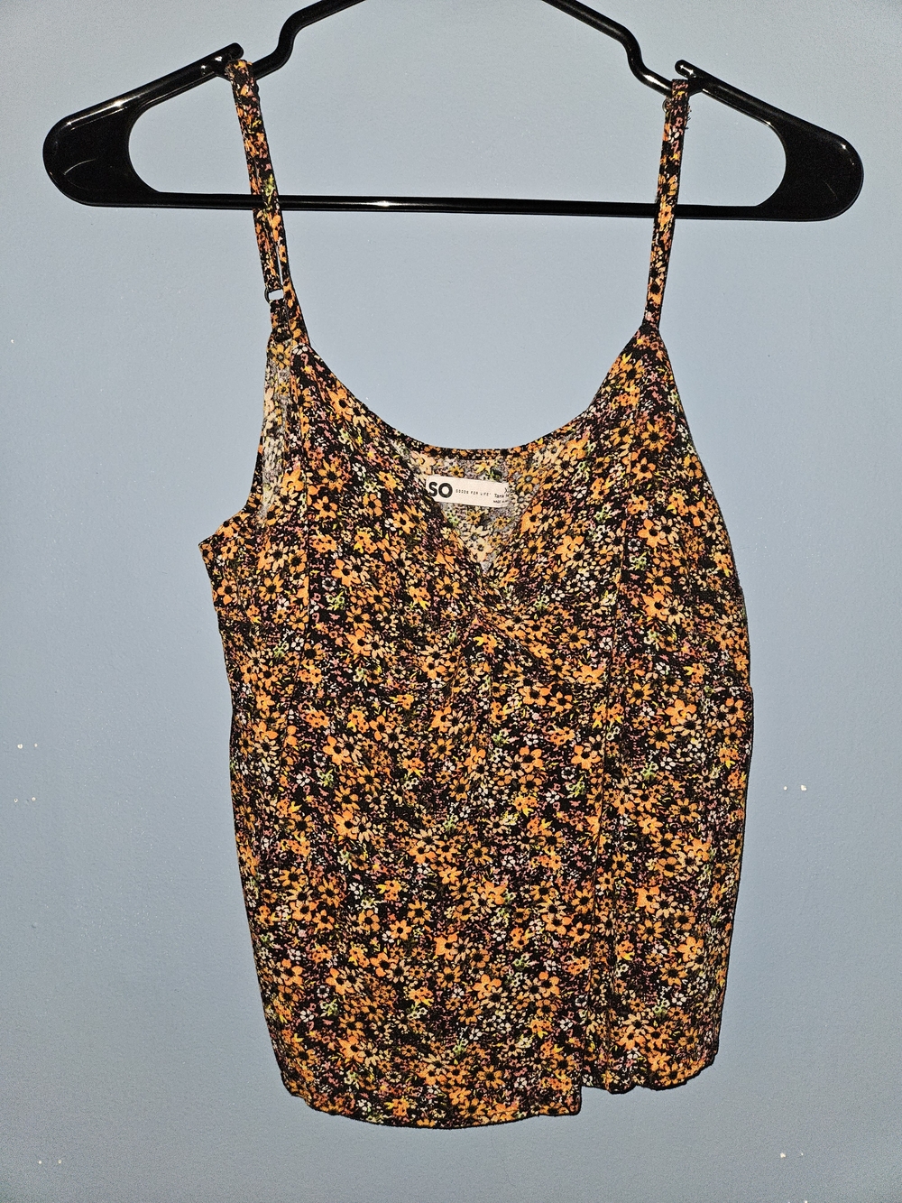 SO Black Floral Cami with Orange and Multicolor Blossoms